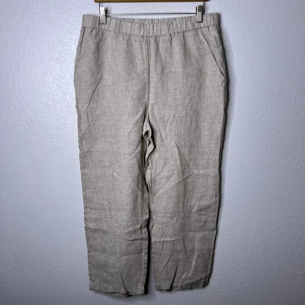Quince 100% European Linen Pants Flax Tan Women's Size Large Cropped Relaxed
